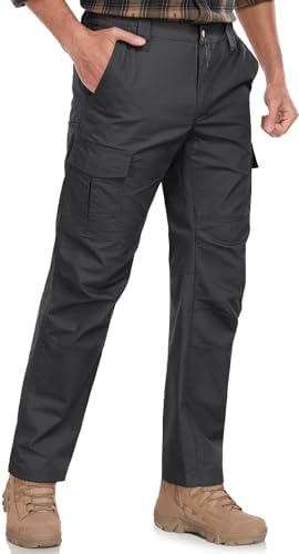 Mens Cargo Work Pants Durable Ripstop Tactical Pants with 7 Pockets Outdoor Water Resistant Hiking Woking Construction Pants