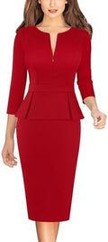 VFSHOW Womens Work Business Office Front Zipper Peplum Church Sheath Dress