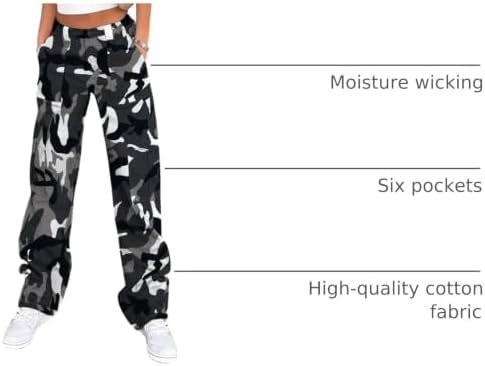 Lepunuo Cargo Pants for Women High Waisted Casual Pants Baggy Stretchy Wide Leg Y2K Streetwear with 6 Pockets