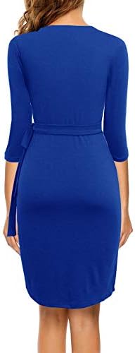 Berydress Women's 3/4 Sleeve V Neck Casual Party Work Faux Black Wrap Dress