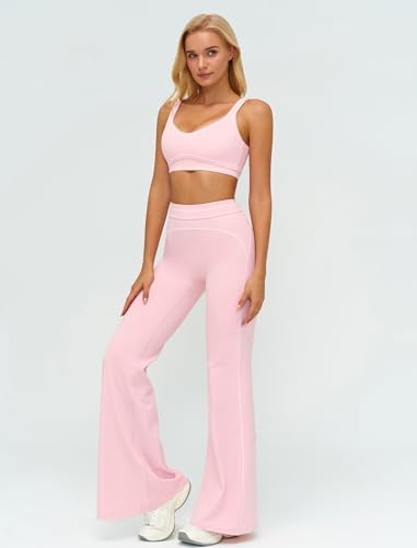 ABOCIW Two Piece Workout Sets for Women Racerback Tank Top Matching High Waist Wide Leg Yoga Pants Pilates Outfits