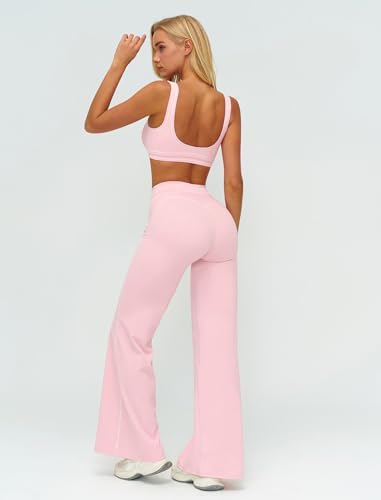 ABOCIW Two Piece Workout Sets for Women Racerback Tank Top Matching High Waist Wide Leg Yoga Pants Pilates Outfits