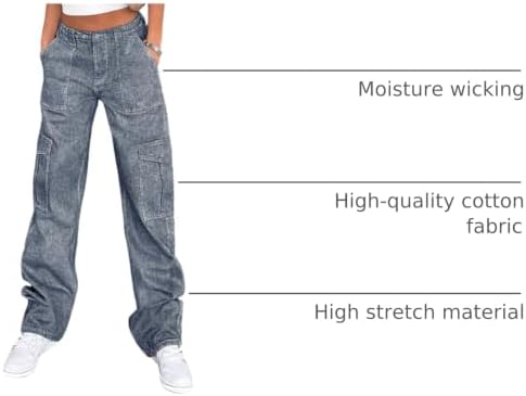 Lepunuo Cargo Pants for Women High Waisted Casual Pants Baggy Stretchy Wide Leg Y2K Streetwear with 6 Pockets