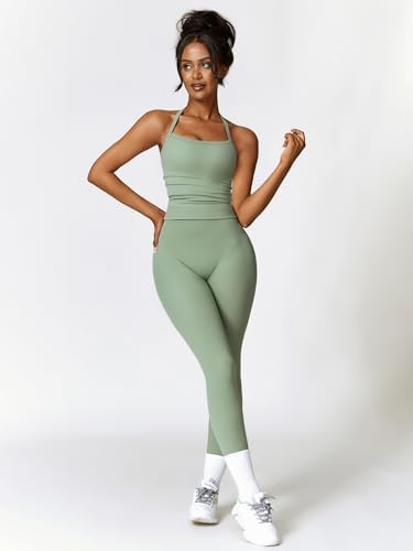 ABOCIW Workout Sets for Women 2 Piece Padded Sports Bra Tank Top High Waist Leggings Sets Gym Yoga Work Out Clothes
