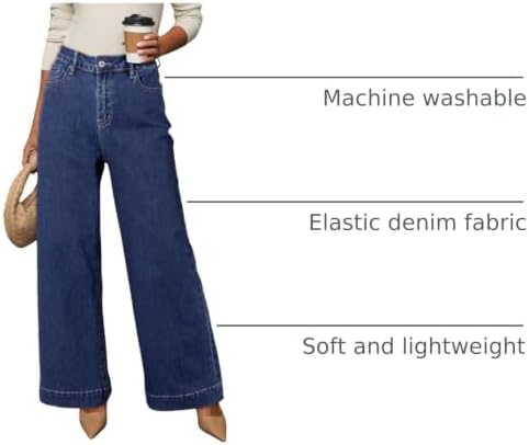 Dokotoo Women's Casual High Waisted Jeans Stretch Wide Leg Loose Denim Pant