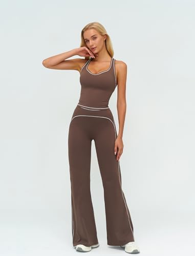 ABOCIW Two Piece Workout Sets for Women Racerback Tank Top Matching High Waist Wide Leg Yoga Pants Pilates Outfits