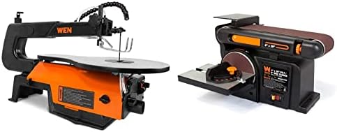 WEN 3923 16-Inch Variable Speed Scroll Saw with Easy-Access Blade Changes and Work Light, Black & 6502T 4.3-Amp 4 x 36 in. Belt and 6 in. Disc Sander with Cast Iron Base
