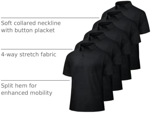 BOOJO 5 Pack Polo Shirts for Men - Quick Dry Moisture Wicking Performance Short Sleeve Mens Golf Shirts for Work Athletic
