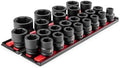TEKTON 3/4 Inch Drive Impact Socket Set, 25-Piece | SID93113 | (17 - 50 mm, Common Sizes), Shallow, 6-Point, Socket Rail