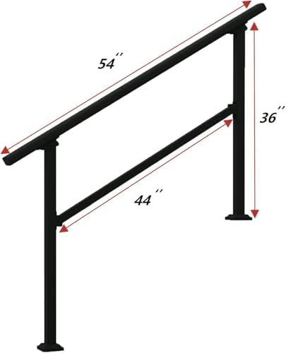 Hand Rails for Outdoor Steps，Stair Handrail & Indoor Stair Railing Kit，Railings for Outdoor Steps for Fence & Outdoor Steps (2, Black-Straight, 4 Step)