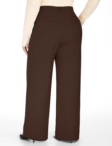 1X-5X Plus Size Wide Leg Dress Pants Women Pull On Stretchy Work Pants