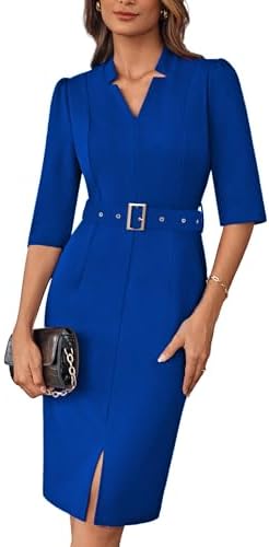 GRACE KARIN Women's Work Dress 3/4 Sleeve V Neck Bodycon Dress with Belt