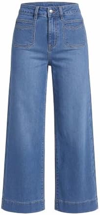 GRAPENT Women's Wide Leg Jeans High Waisted Cropped Stretchy Denim Pants