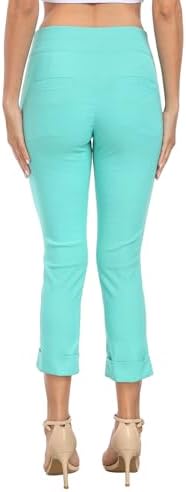 HDE Pull On Capri Pant for Women w/Pockets Elastic Waist Cropped Work Pant
