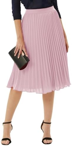 GRACE KARIN Pleated Midi Skirt for Women Chiffon A-Line Outfits
