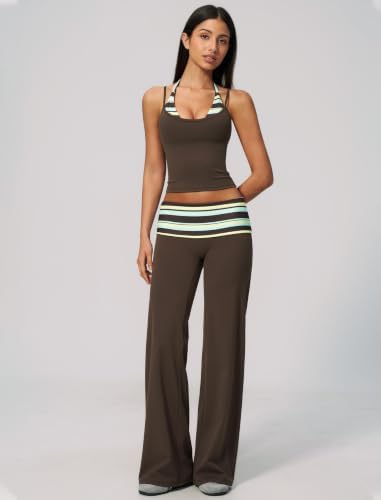 QBGJTD Womens Workout Sets Two Piece Striped Tank Top Wide Leg Yoga Pants Yoga Pilates Outfits