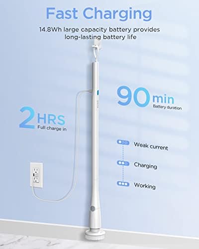 Electric Spin Scrubber, 360 Cordless Shower Scrubber, Electric Spin Cleaner with 4 Replaceable Shower Cleaning Brush Heads and 1 Extension Arm for Tub, Tile, Kitchen, Bathroom