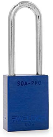 PACLOCK's 90A-PRO Padlock, 1/4" Diameter Hard. Steel Shackle, 2-1/2" Tall, High Performance 7-Pin Cylinder w/ 1 Key, Keyed Differently, Blue