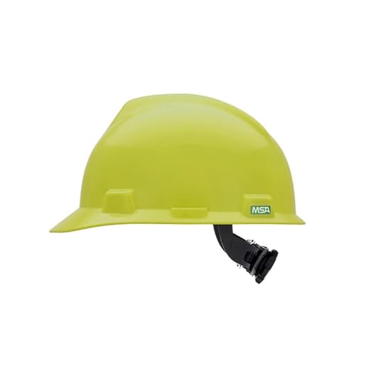 MSA 10061512 V-Gard Cap Style Safety Hard Hat With Fas-Trac III Ratchet Suspension | Polyethylene Shell, Superior Impact Protection, Self Adjusting Crown Straps - Standard Size in Hi-Viz Yellow