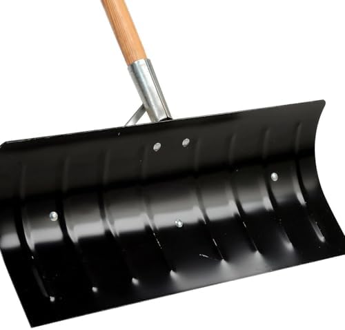 Snow Shovel with Wide 24-inch Steel Blade | 42-inch D-Grip Wood Handle Snow Pusher