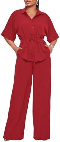 Two Piece Sets for Women Dressy Shirt Top Flared Pants Business Pantsuits