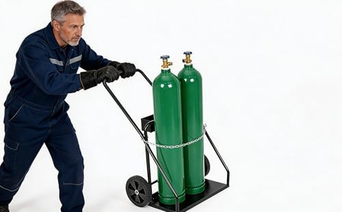 Welding Cylinder Cart, Dual Cylinder Cart with Safety Chains and 10" Wheels,440 Lb Weight Capacity