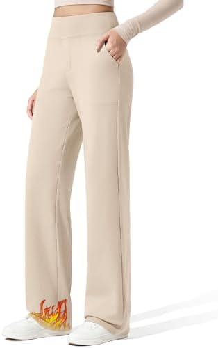G4Free EverGoing Fleece Lined Wide Leg Pants for Women Dressy Work Casual