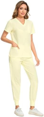 COZYFIT Scrubs for Women Set - Stretch V-Neck & Jogger Pant with 9 Pockets