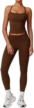 QBGJTD Womens Workout Sets Two Piece Cross Back Tank Top Matching High Waist Leggings Sets Gym Outfits Work Out Clothes
