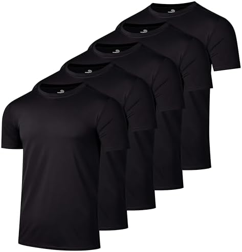 5 Pack Men's Dry Fit Workout T Shirts Crew Neck Athletic Gym Running Tees