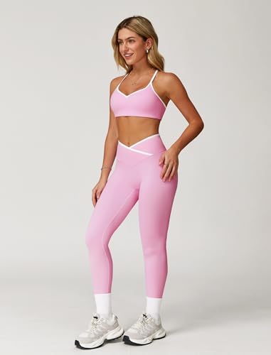 ABOCIW Workout Sets for Women 2 Piece Color Block Strappy Sports Bra High Waist Shorts Gym Yoga Pilates Outfits