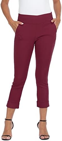 HDE Pull On Capri Pant for Women w/Pockets Elastic Waist Cropped Work Pant