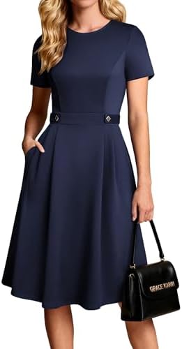 GRACE KARIN Women's 2026 Short Sleeve Church Work Midi Dresses with Pockets