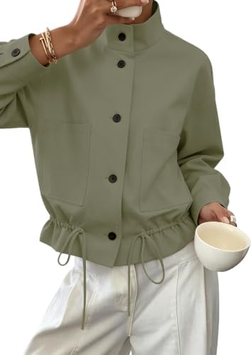Womens Funnel Neck Jackets Fall Casual Ruffle Hem Cropped Coats