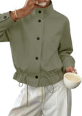 Womens Funnel Neck Jackets Fall Casual Ruffle Hem Cropped Coats