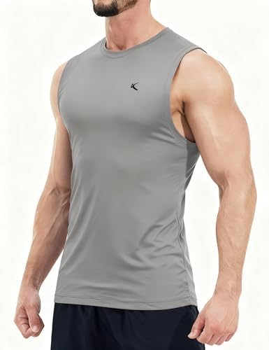 KPSUN Men's Quick Dry Workout Tank Top Summer Beach Shirt | UPF 50+ Sleeveless Gym Muscle Shirt with Hidden Pocket for Keys. Ideal for Gym Training, Outdoor Running, And Beach Workouts