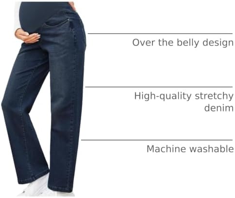 fitglam Women's Maternity Jeans Straight Leg Relaxed Fit Over Belly Pregnancy Denim Work Pants Maternity Clothes with Pockets