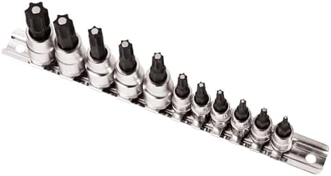 Performance Tool W38801 11-Piece Magnetic Star Bit Socket Set | Magnetic tips hold fasteners. S2 steel star bit set for automotive repairs. T10 to T60. Includes clip rail