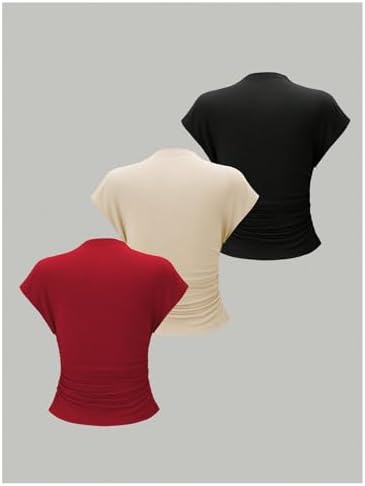 OYOANGLE Women's 3 Pack Business Casual Outfits Mock Neck Ribbed Tank Tops