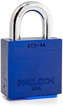 PACLOCK's 4-Series Padlock, High Security Rotating Disc, 7/16" Diameter Hard. Stainless Steel Shackle, 1-3/16" Tall, Exclusive Key Number, Keyed Differently w/ 1 Key, Blue