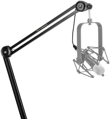 H&A H&A Broadcast Boom Arm with Internal Springs and Integrated 10' XLR Cable Desk Mic Stand, Microphone Stand with Clamp, All Purpose Mic Boom Arm, Black