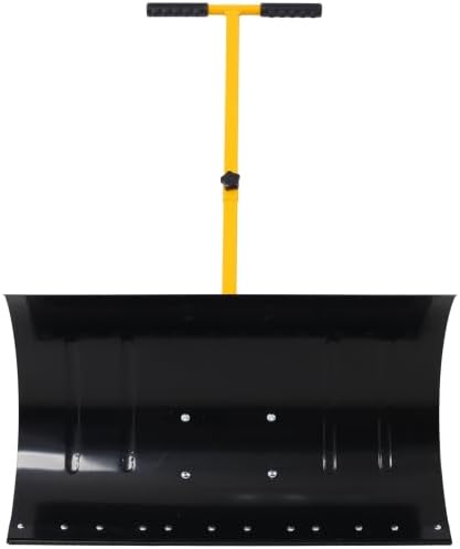 29" Snow Pusher Shovel with Adjustable Handle, Snow Shovel with Wheels, Snow Clean Tool for Driveway or Pavement, Yellow
