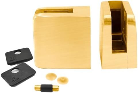 Stainless Steel 316 Square Flat Back Glass Clamp 55 x 55 mm for 3/8" - 1/2" Tempered Glass or Laminated Glass, Satin Gold Finish, GC-056SG, 40 Pieces