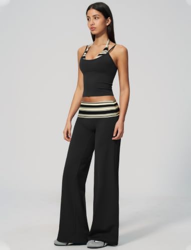 QBGJTD Womens Workout Sets Two Piece Striped Tank Top Wide Leg Yoga Pants Yoga Pilates Outfits