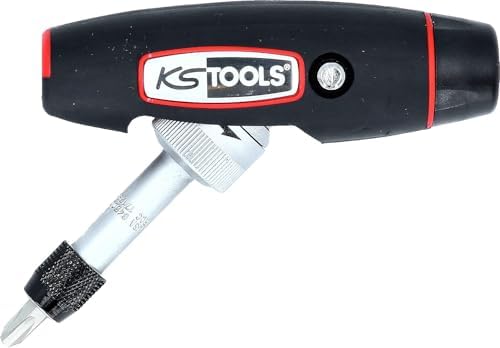 KS Tools T-Handle Ratchet Bit Screwdriver, 1/4" Drive, Swiveling Design, 24 Teeth, 140mm, Ergonomic Handle