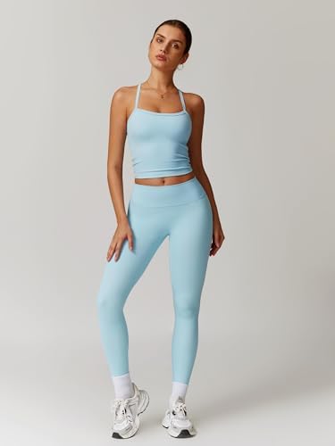 QBGJTD Womens Workout Sets Two Piece Cross Back Tank Top Matching High Waist Leggings Sets Gym Outfits Work Out Clothes