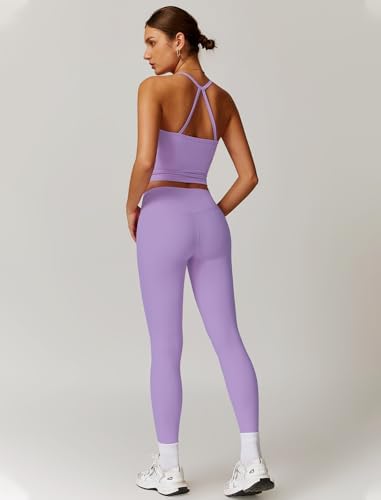 QBGJTD Womens Workout Sets Two Piece Cross Back Tank Top Matching High Waist Leggings Sets Gym Outfits Work Out Clothes