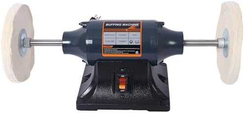 8" Electric Polisher Bench Buffer Grinder - 4 Pole 550W Motor, 1750 RPM, Includes 4 Buffing Wheels for Metal, Jewelry, Wood, Jade