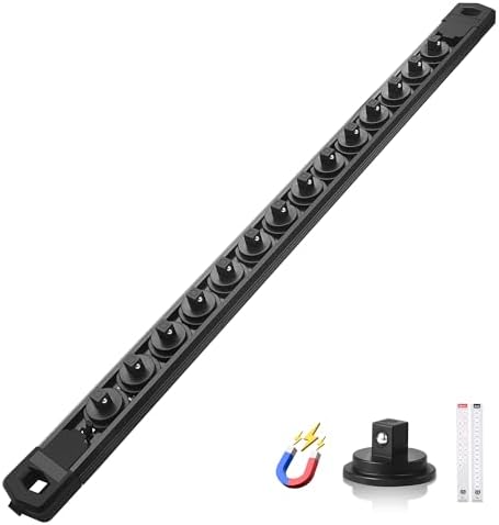 Reniteco Magnetic Socket Organizer, 1/4” Aluminum Alloy Rail, 14 Clips | Heavy-Duty Socket Rails, Removable 360° Swivel ABS Clips, Magnetic Base, Tool Box Drawer or Wall Mount