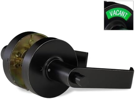 VIZILOK ADA Compliant, Single Egress Indicator Privacy Lock C5FM-L Durable ANSI Grade 2 Comp Commercial LeftHanded Non Reversible in-Use or Vacant Push Button Lever - Matte Black